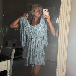 Blue Long sleeve Mini Dress